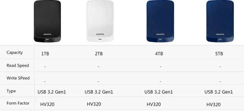 ADATA-Disco Rígido Externo Portátil, HDD, Azul Escuro, HDD, HV620s, USB 3.2, 2.5 pol, 1TB, 2TB, 4TB, 5TB