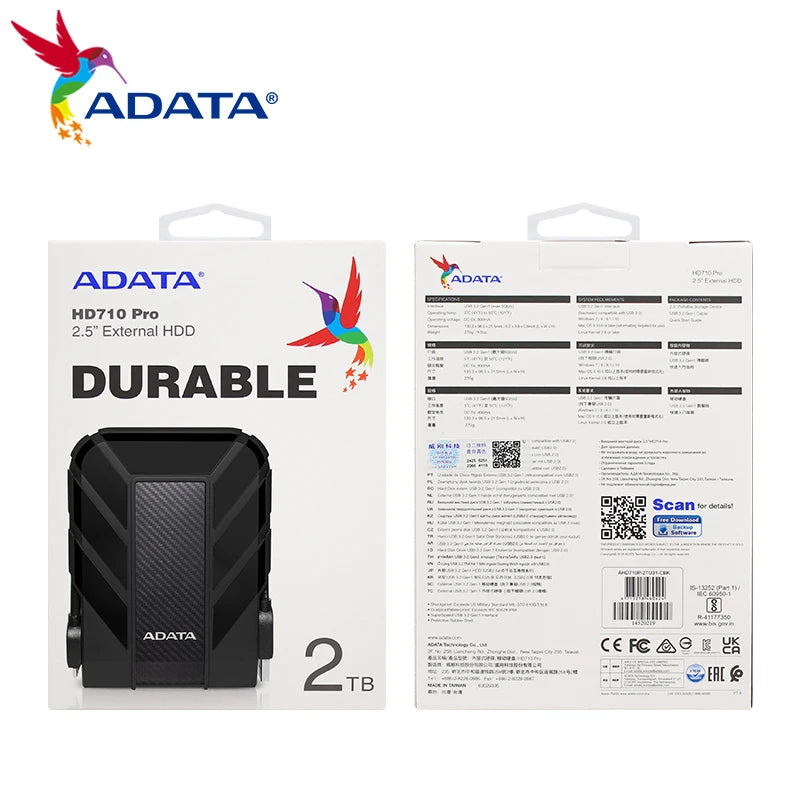 ADATA-Disco Rígido Externo Portátil, HDD, HDD, HDD, 1TB, 2TB, 4TB, 5TB, HD710 PRO, USB 3.2, GEN1
