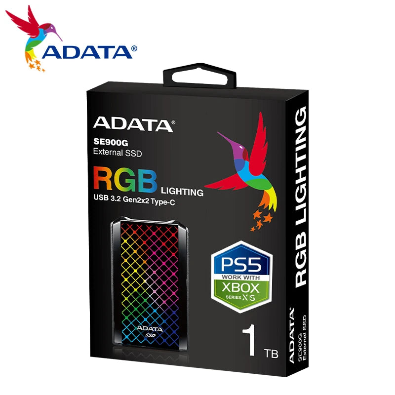 ADATA-Disco Rígido SSD Externo para PS5, Unidade de Estado Sólido, Memória, Nova Chegada, SE900G, PSSD, RGB, 512 GB, 1TB, 2TB, Tipo-C