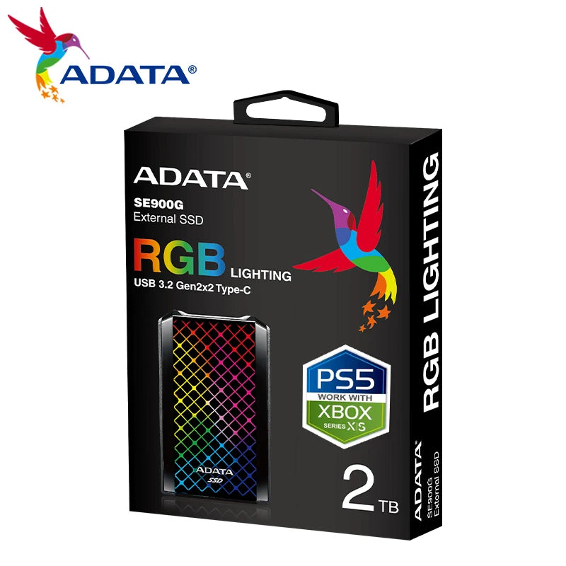 ADATA-Disco Rígido SSD Externo para PS5, Unidade de Estado Sólido, Memória, Nova Chegada, SE900G, PSSD, RGB, 512 GB, 1TB, 2TB, Tipo-C