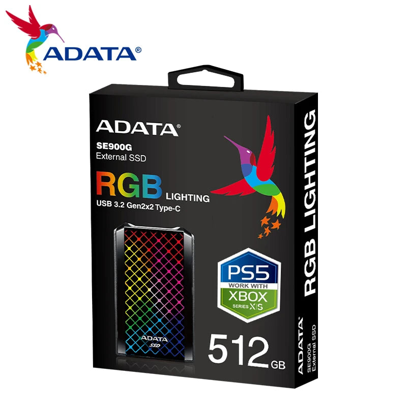 ADATA-Disco Rígido SSD Externo para PS5, Unidade de Estado Sólido, Memória, Nova Chegada, SE900G, PSSD, RGB, 512 GB, 1TB, 2TB, Tipo-C