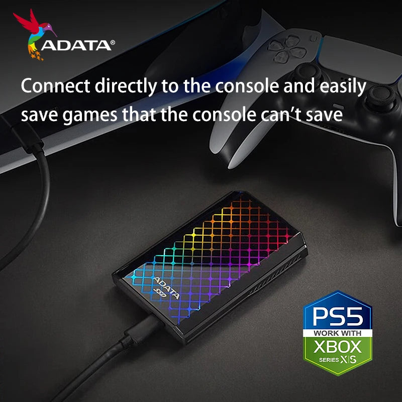 ADATA-Disco Rígido SSD Externo para PS5, Unidade de Estado Sólido, Memória, Nova Chegada, SE900G, PSSD, RGB, 512 GB, 1TB, 2TB, Tipo-C