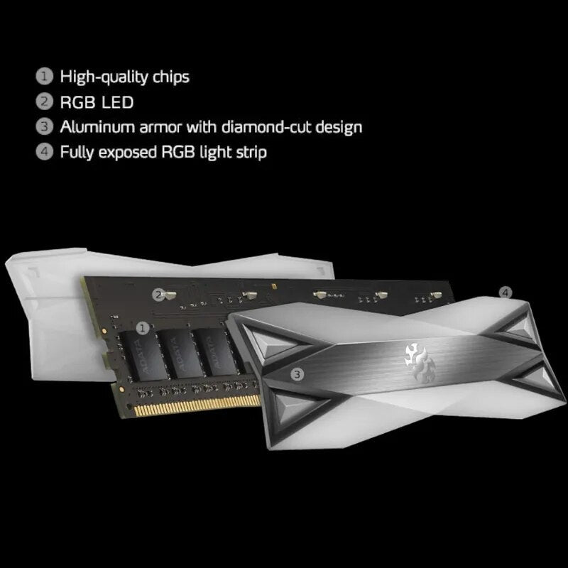 ADATA-XPG Módulo RAM de memória Desktop, DDR4, PC4, 3200Mhz, 3600Mhz, DIMM para computador, 8GB x 2Pcs, 16GB x 2Pcs, D60G RGB, PC