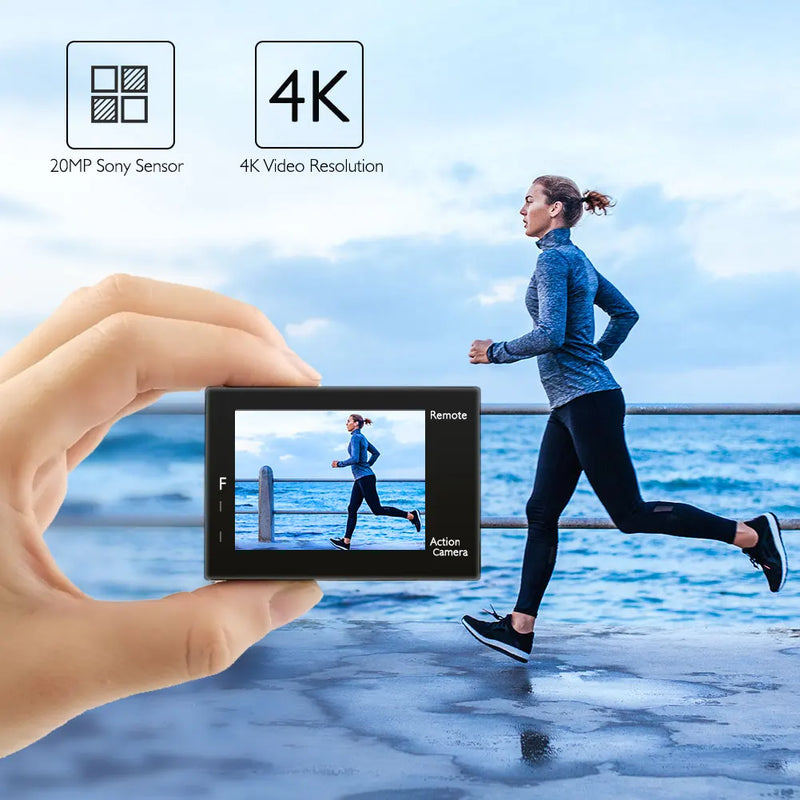 AKASO-Brave 4 Câmara de Vídeo Subaquática, Controlo Remoto, Zoom 5X, Ultra HD, 20MP, 30M, 2 Baterias, 4K