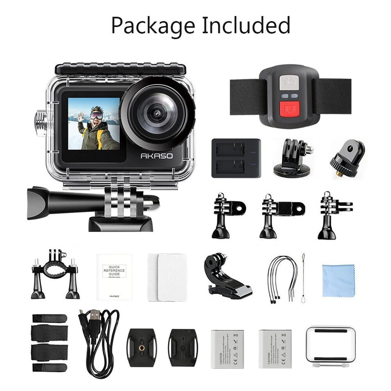 AKASO-Câmara subaquática Brave 7 LE, 4K 30FPS, Câmara desportiva de 20MP, Ecrã táctil, EIS 2.0, Controlo remoto, 131 pés