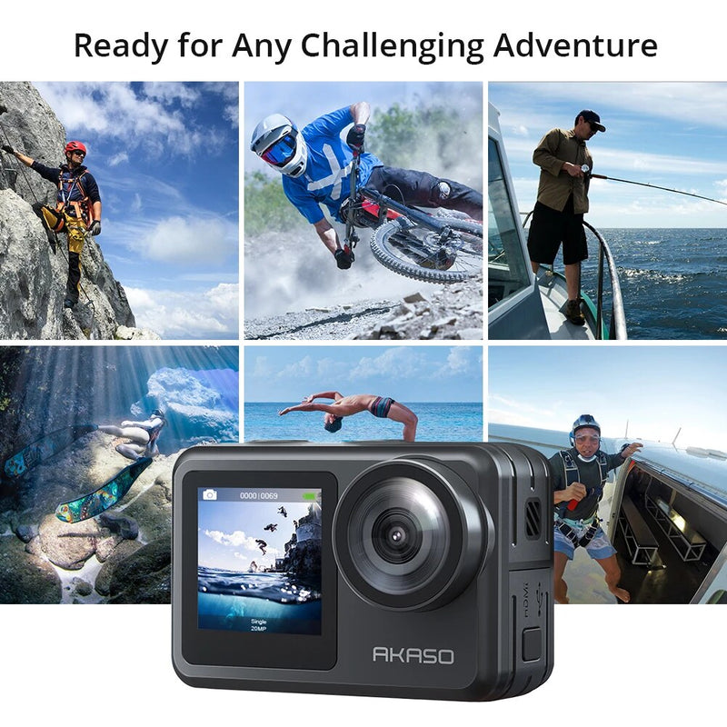 AKASO-Câmara subaquática Brave 7 LE, 4K 30FPS, Câmara desportiva de 20MP, Ecrã táctil, EIS 2.0, Controlo remoto, 131 pés