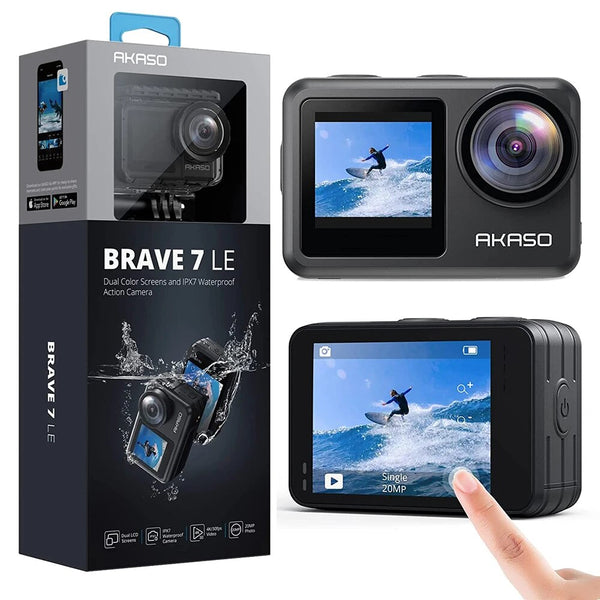 AKASO-Câmara subaquática Brave 7 LE, 4K 30FPS, Câmara desportiva de 20MP, Ecrã táctil, EIS 2.0, Controlo remoto, 131 pés