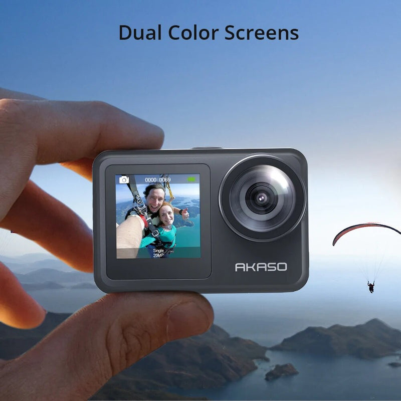 AKASO-Câmara subaquática Brave 7 LE, 4K 30FPS, Câmara desportiva de 20MP, Ecrã táctil, EIS 2.0, Controlo remoto, 131 pés