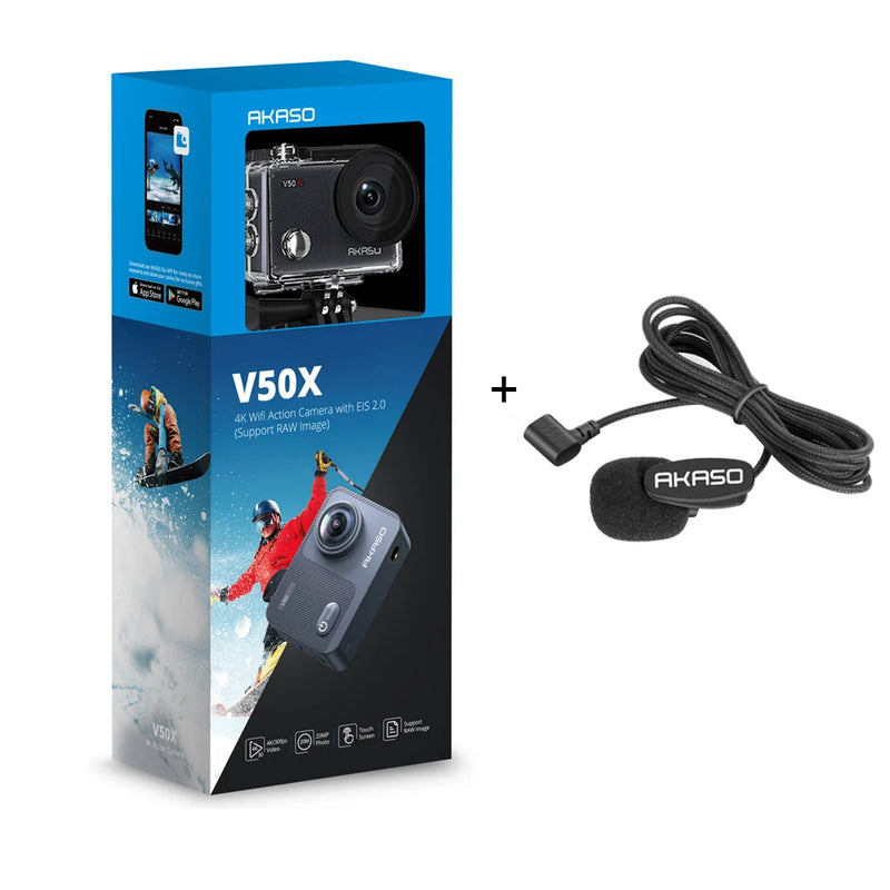 AKASO-Câmera de ação WiFi, Câmera esportiva à prova d'água, Gravador de unidade, Câmera de ação com capacete, Zoom 4X nativo, 4K30fps, V50X