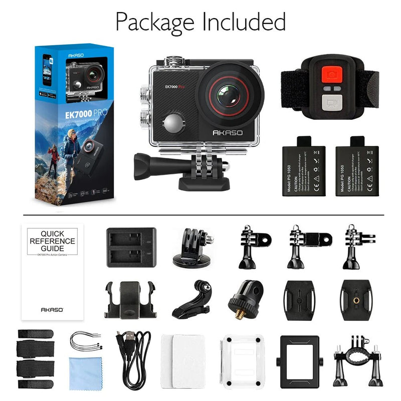 AKASO-Câmera de ação impermeável com controle remoto, AKASO EK7000 Pro, Câmera subaquática de 20MP, 4K, Tela sensível ao toque, 40m