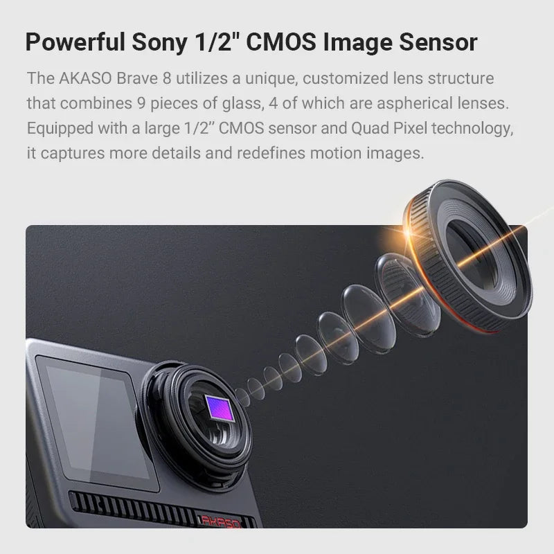 AKASO-Câmera de ação à prova d'água Brave 8, Câmera esportiva com tela dupla, 20MP SuperSmooth Vlog, Corpo 10m, 4K 60fps