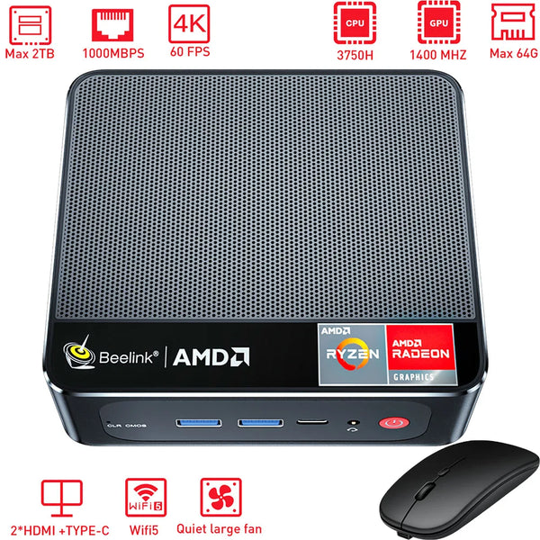 AMD Ryzen™7 3750h mini computador com vega graphics 4k m.2 nvme ssd desktop gaming computador
