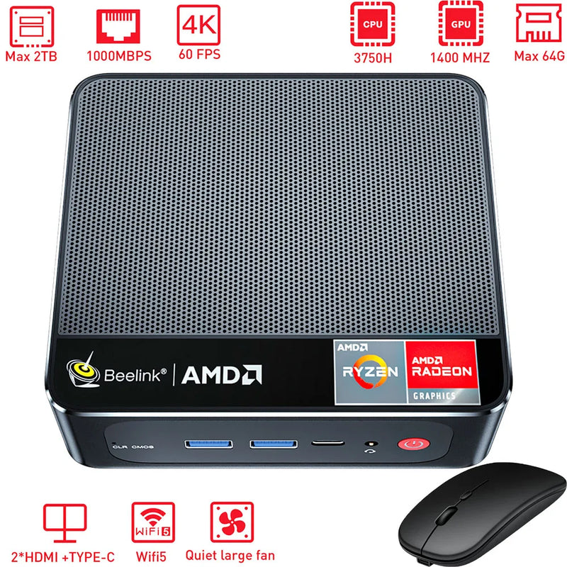 AMD Ryzen™7 3750h mini computador com vega graphics 4k m.2 nvme ssd desktop gaming computador