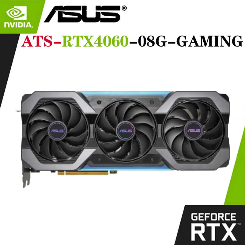 ASUS-ATS-RTX4060-O8G Placa Gráfica Gaming, 17000MHz, GDDR6, Overlocking Fans Triplo, 128bit, 8Pin, PCI-E 4.0, Série RTX 40, Placa de Vídeo