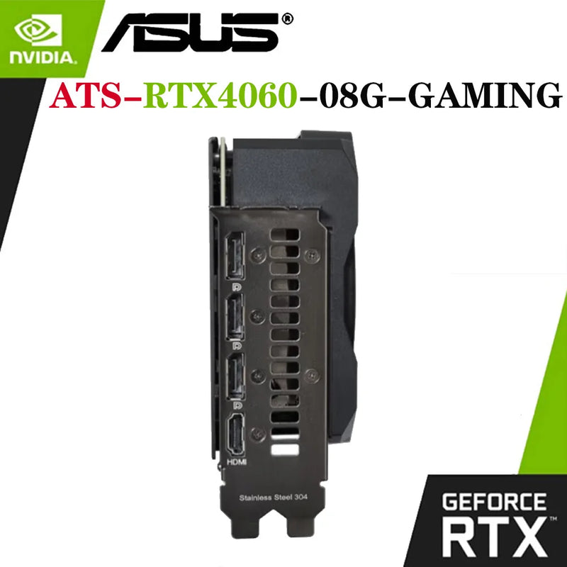 ASUS-ATS-RTX4060-O8G Placa Gráfica Gaming, 17000MHz, GDDR6, Overlocking Fans Triplo, 128bit, 8Pin, PCI-E 4.0, Série RTX 40, Placa de Vídeo