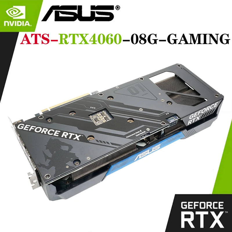 ASUS-ATS-RTX4060-O8G Placa Gráfica Gaming, 17000MHz, GDDR6, Overlocking Fans Triplo, 128bit, 8Pin, PCI-E 4.0, Série RTX 40, Placa de Vídeo