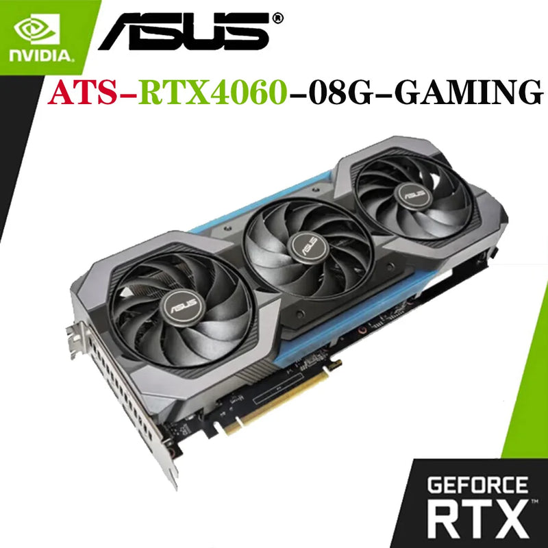 ASUS-ATS-RTX4060-O8G Placa Gráfica Gaming, 17000MHz, GDDR6, Overlocking Fans Triplo, 128bit, 8Pin, PCI-E 4.0, Série RTX 40, Placa de Vídeo