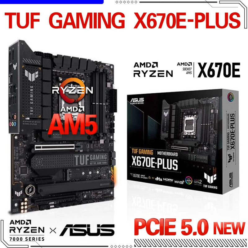 ASUS-ATX Placa-mãe DDR5, AMD AM5, Suporte Ryzen, 7600X, 7700X, 7900X, 7950X, PCIe 5.0, M.2, Jogos TUF, X670E, Plus Gamer, 128G, Desktop