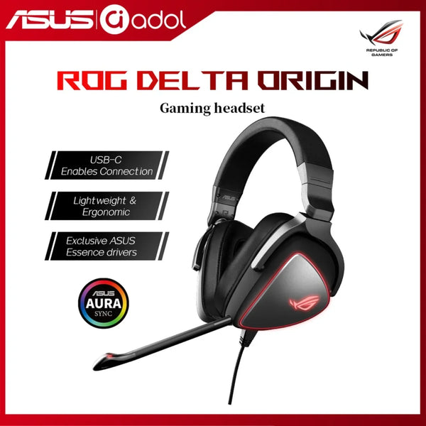 ASUS-ROG Delta RGB Elite Edition Headset Jogo Microfone, Redução de Ruído, Linha Virtual, 7.1 Canais, Efeito Lâmpada Respiração Removível