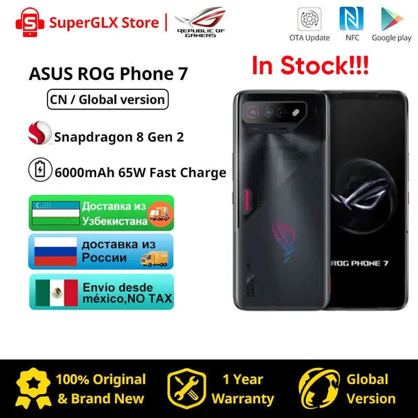 ASUS-ROG Jogos de Carregamento Rápido Pro Phone 7, Snapdragon 8 Gen 2, 6.78 ", 165Hz AMOLED, 6000mAh, 65W, ROG 7, 7 Pro, Novo, 2023