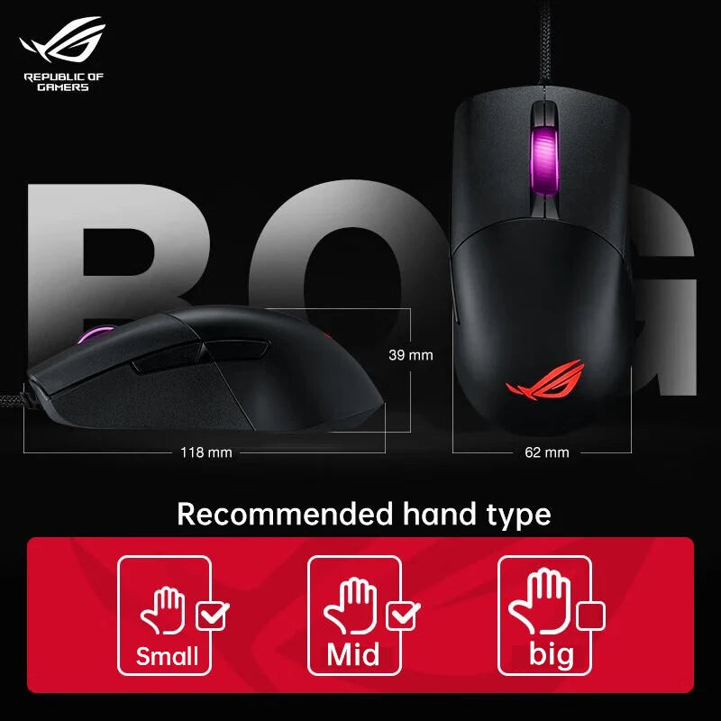 ASUS ROG Keris-Mouse Óptico Original para Jogos, Com Fio USB, Optical Aura Sync, Iluminação RGB, 2.4GHz, Sem Fio, 16000 DPI, 7 Botões Programáveis