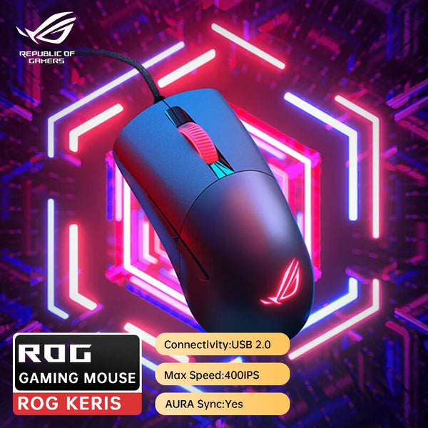 ASUS ROG Keris-Mouse Óptico Original para Jogos, Com Fio USB, Optical Aura Sync, Iluminação RGB, 2.4GHz, Sem Fio, 16000 DPI, 7 Botões Programáveis