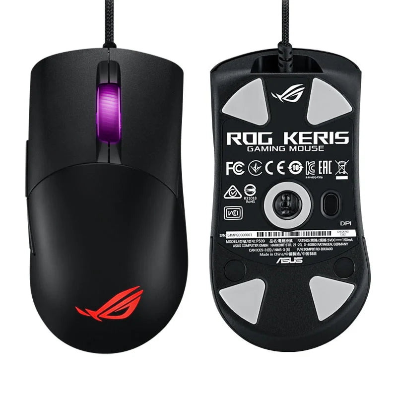 ASUS ROG Keris-Mouse Óptico Original para Jogos, Com Fio USB, Optical Aura Sync, Iluminação RGB, 2.4GHz, Sem Fio, 16000 DPI, 7 Botões Programáveis