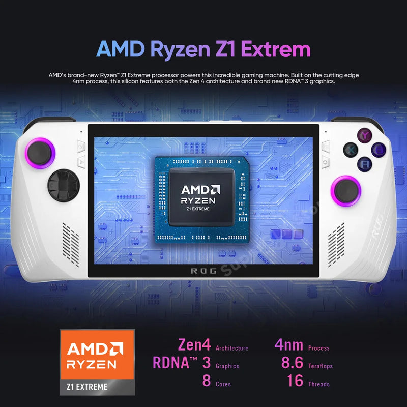 ASUS ROG-Processador de jogos portátil original, AMD Ryzen Z1, Extreme Processor, Windows 11, Home, Branco, 7 ", 120Hz, FHD, IPS, 1080p, 512GB
