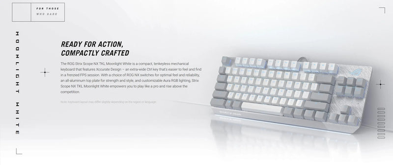 ASUS ROG Strix Scope NX TKL Jogador Luar Branco Wired RGB Teclado Mecânico para Jogos | Moldura de Alumínio | Aura Sync Lighting