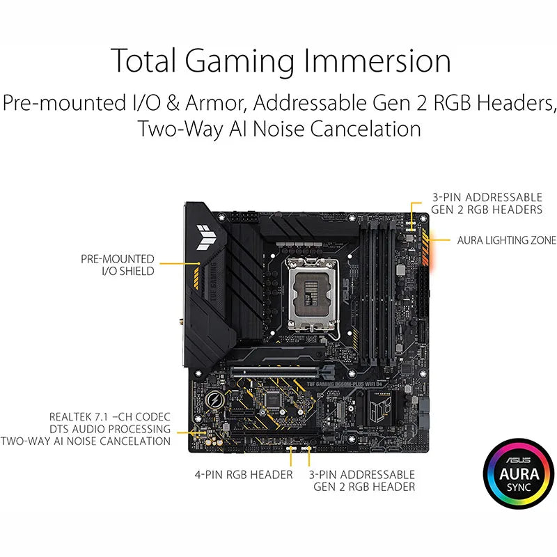ASUS-TUF Gaming Motherboard, B660M-PLUS, WiFi, D4, mATX, Intel B660, 5333 + OC, 128G, USB 3.2, SATA M.2, Suporte 12, 13 Gen, LGA 1700, CPU, Novo