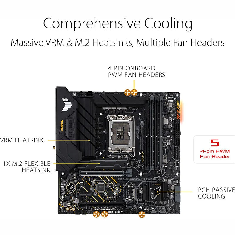 ASUS-TUF Gaming Motherboard, B660M-PLUS, WiFi, D4, mATX, Intel B660, 5333 + OC, 128G, USB 3.2, SATA M.2, Suporte 12, 13 Gen, LGA 1700, CPU, Novo