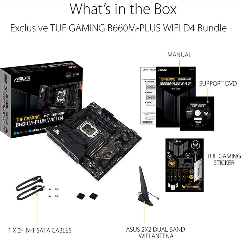 ASUS-TUF Gaming Motherboard, B660M-PLUS, WiFi, D4, mATX, Intel B660, 5333 + OC, 128G, USB 3.2, SATA M.2, Suporte 12, 13 Gen, LGA 1700, CPU, Novo