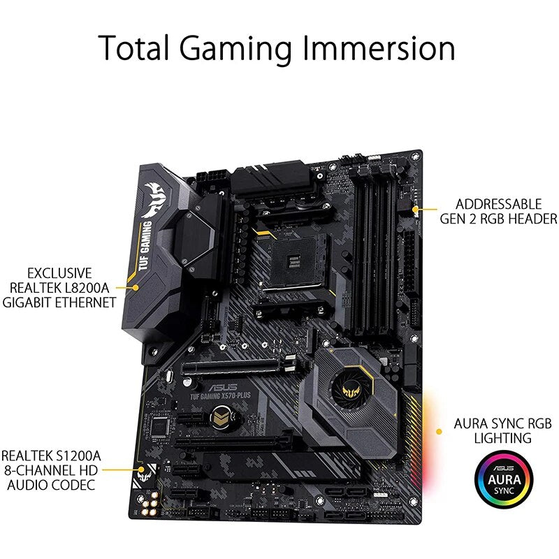 ASUS-TUF Gaming X570 Plus, AMD 4, Ryzen 3, Ryzen 5000 e 3ª Geração, Suporte a Motherboard ATX, R3, R5, R7, R9 Desktop, CPU AM4, Novo