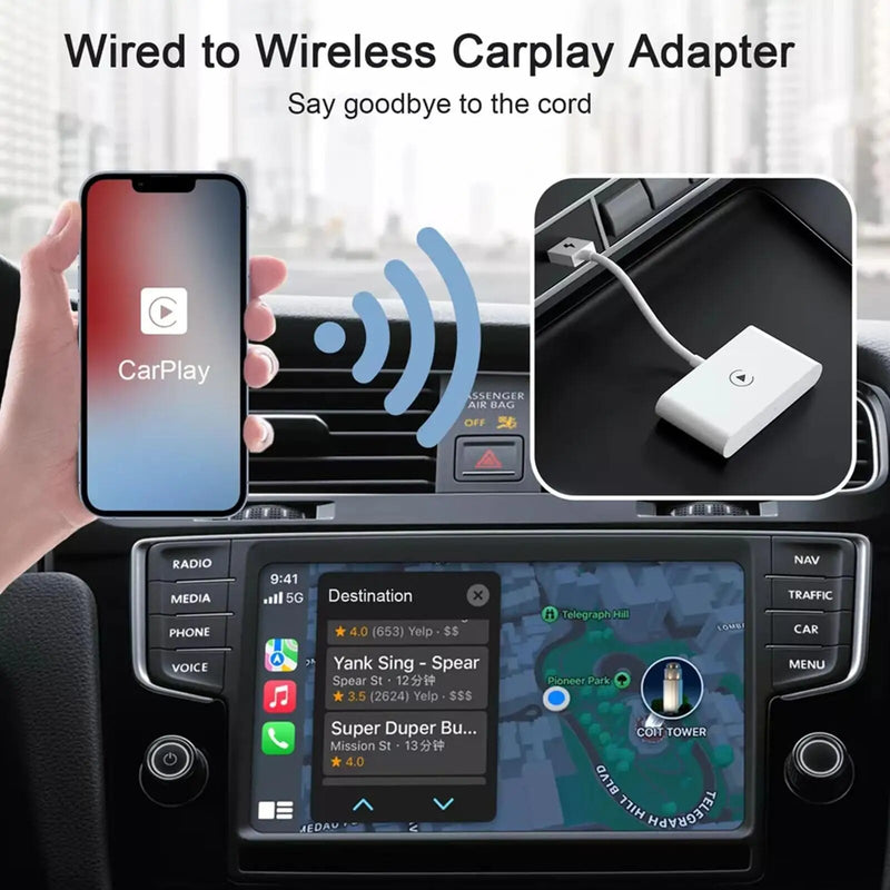 Adaptador sem fio para lPhone Auto Car Adaptador sem fio, Apple Dongle sem fio, Plug Play 5GHz WiFi Online Update