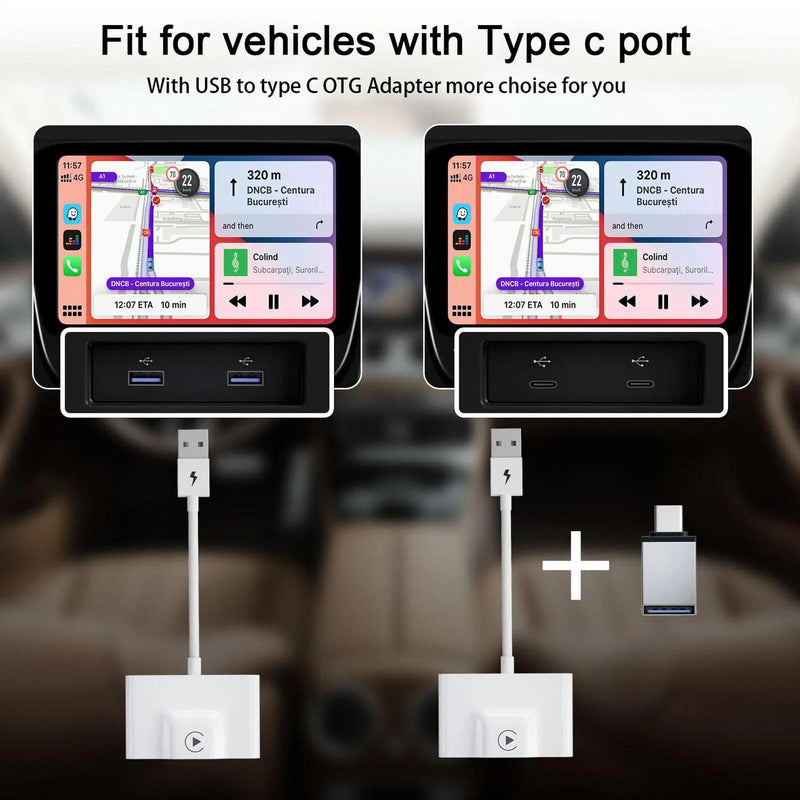 Adaptador sem fio para lPhone Auto Car Adaptador sem fio, Apple Dongle sem fio, Plug Play 5GHz WiFi Online Update