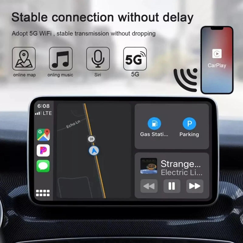 Adaptador sem fio para lPhone Auto Car Adaptador sem fio, Apple Dongle sem fio, Plug Play 5GHz WiFi Online Update