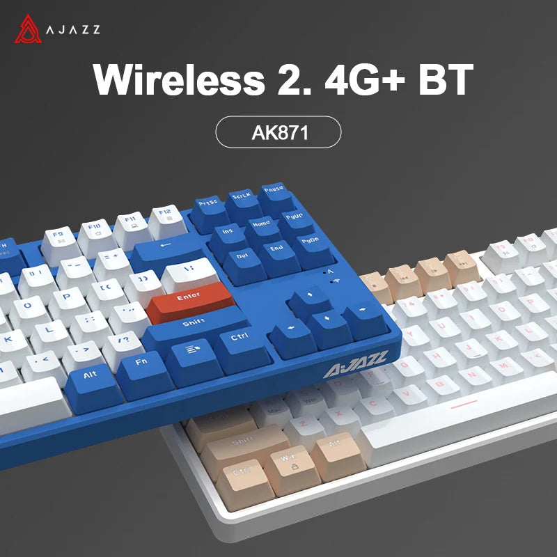 Ajazz-Teclado Gaming Mecânico, Hot Swappable, 87 Chaves, Sem Fio, 2.4g, Ergonômico, Hot Swap, Escritório, PC Gamer, AK871