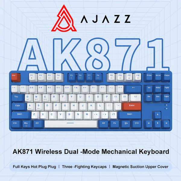 Ajazz-Teclado Gaming Mecânico, Hot Swappable, 87 Chaves, Sem Fio, 2.4g, Ergonômico, Hot Swap, Escritório, PC Gamer, AK871