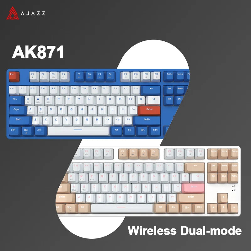 Ajazz-Teclado Gaming Mecânico, Hot Swappable, 87 Chaves, Sem Fio, 2.4g, Ergonômico, Hot Swap, Escritório, PC Gamer, AK871
