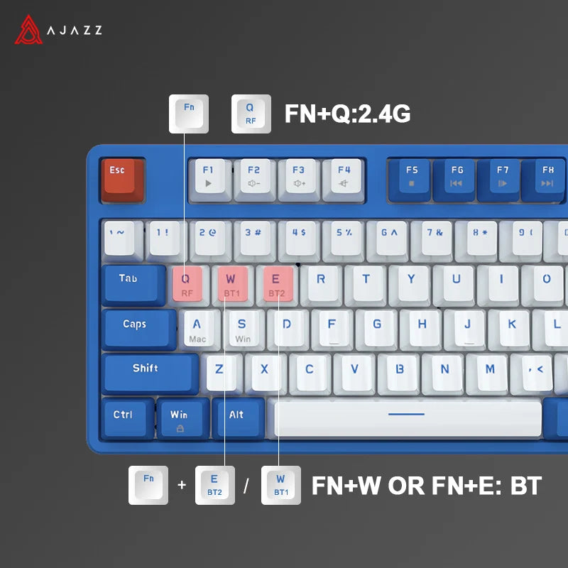 Ajazz-Teclado Gaming Mecânico, Hot Swappable, 87 Chaves, Sem Fio, 2.4g, Ergonômico, Hot Swap, Escritório, PC Gamer, AK871