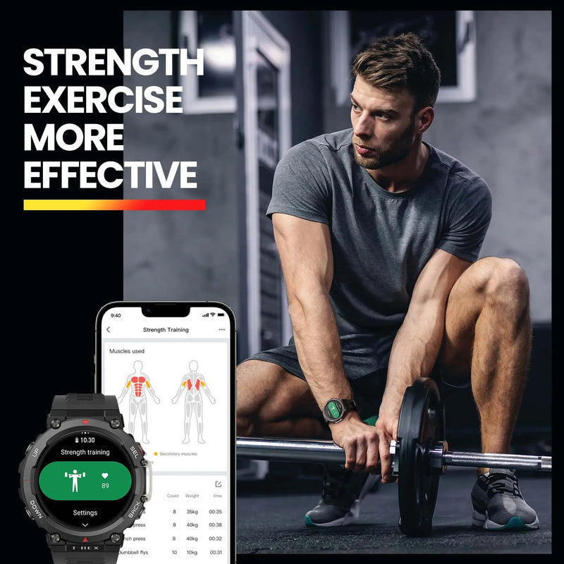 Amazfit-T Rex 2 Smart Watch, importação de rota de banda dupla, 150 + modos esportivos integrados, novo smartwatch