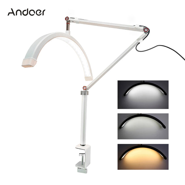 Andoer-Desktop LED Ring Light, Half-moon Shaped, Regulável, Salão de beleza, Maquiagem, Live Streaming, Desktop, HD-M3X, 3000K-6000K