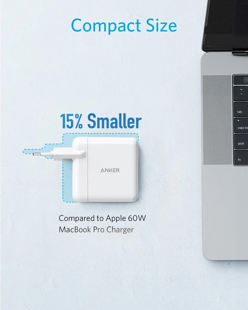 Anker-Carregador USB C Dual Port, 60W, PIQ 3.0, GaN Tech, 2 Portas, PowerPort, Atom III, Carregador de Viagem com 45W