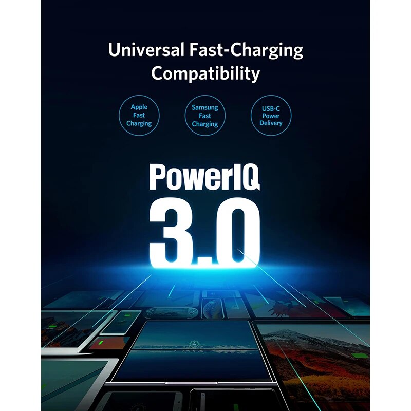 Anker-Carregador USB C Dual Port, 60W, PIQ 3.0, GaN Tech, 2 Portas, PowerPort, Atom III, Carregador de Viagem com 45W