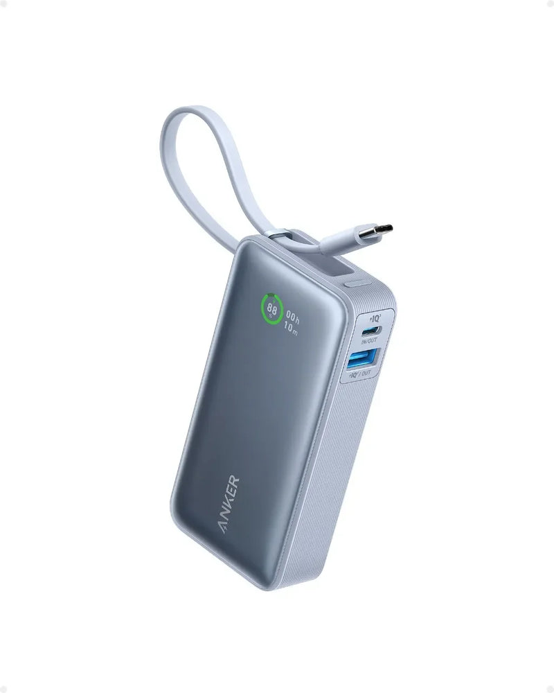 Anker-Nano Power Bank portátil, 10000mAh, PD, 30W, bateria sobressalente, banco de potência portátil, cabo USB-C embutido para iPhone 15, Android