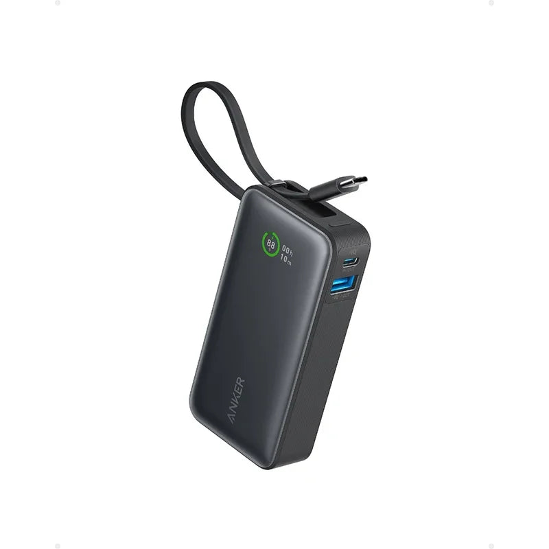 Anker-Nano Power Bank portátil, 10000mAh, PD, 30W, bateria sobressalente, banco de potência portátil, cabo USB-C embutido para iPhone 15, Android