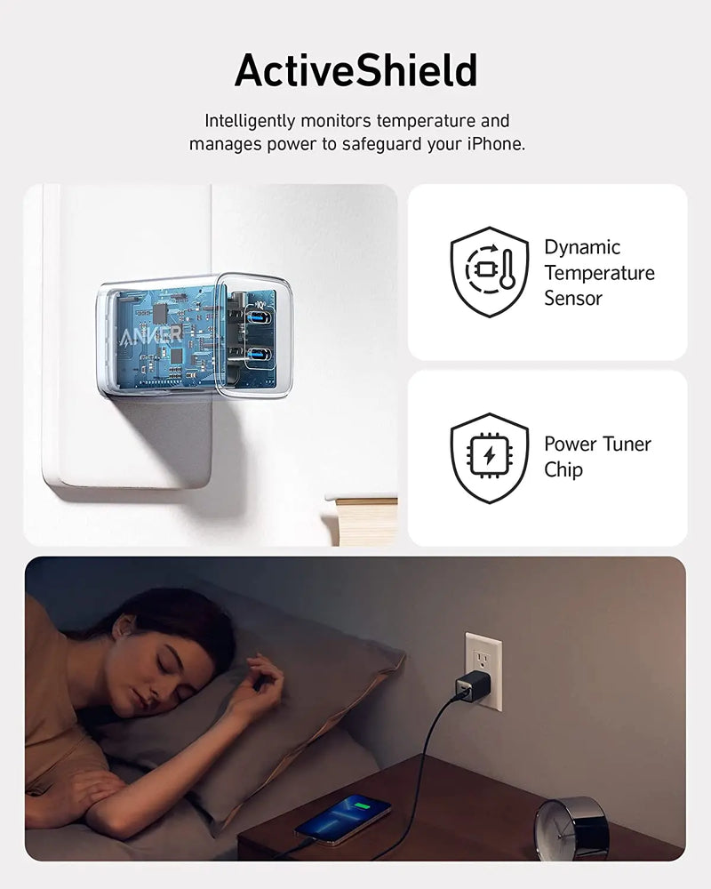 Anker-Nano Pro Carregador Rápido Compacto de Porta Dupla, Carregador USB C para iPhone 14 e 13 Mini,Xiaomi, 40W, PIQ 3.0, 521