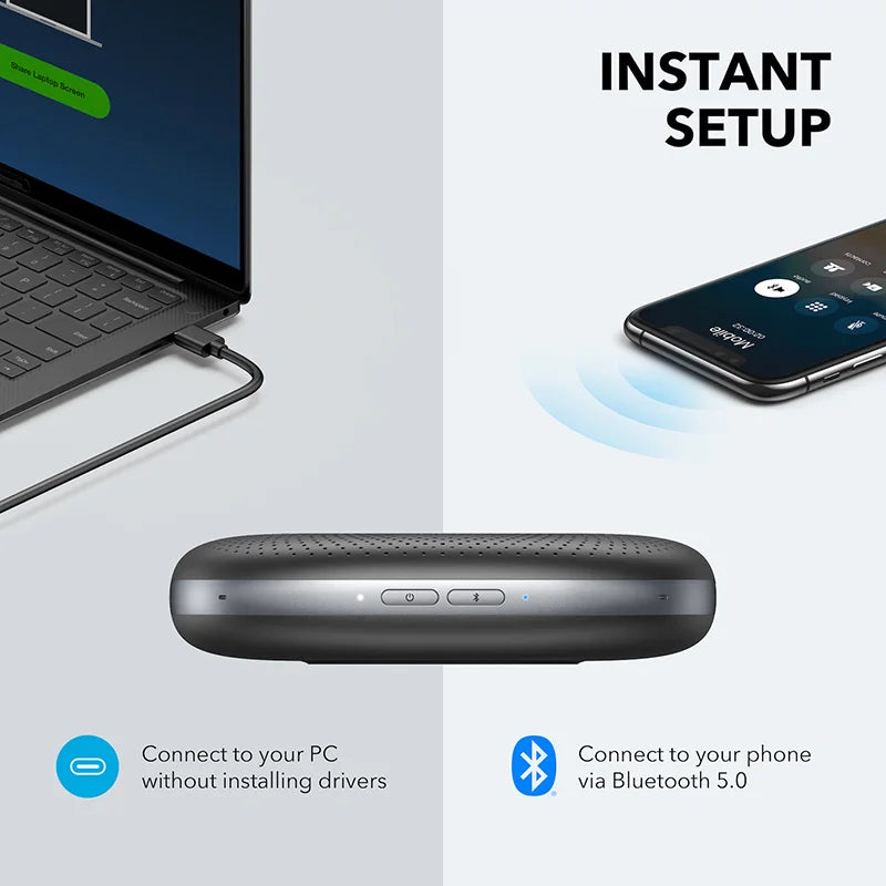 Anker-PowerConf Bluetooth Conference Speaker, captador voz melhorada, 24H tempo de chamada, 6 microfones