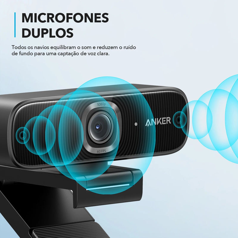 Anker PowerConf C300 Smart Full HD Webcam, Framing e foco automático, mini câmera Webcam 1080p com Microfones com Cancelamento de Ruído A3361