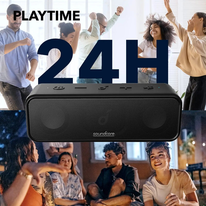Anker-Soundcore 3 Alto-falante Bluetooth com som estéreo, reprodução 24H, IPX7 impermeável, diafragma de titânio puro